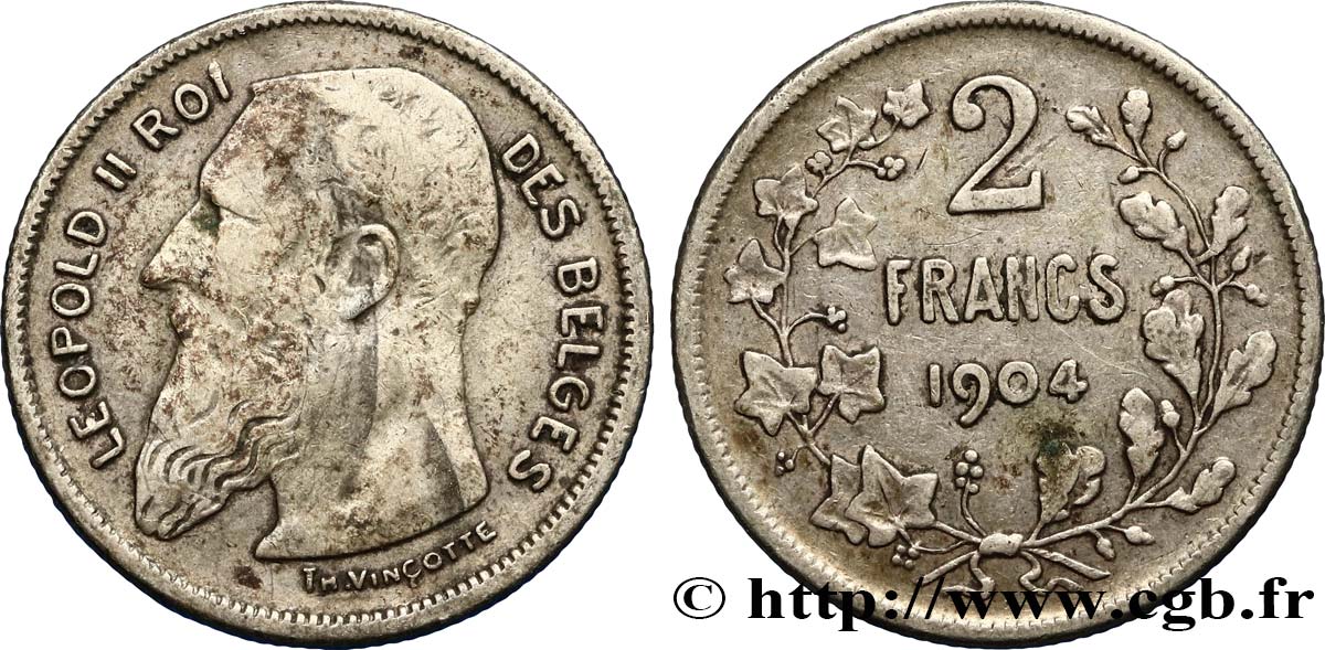 BÉLGICA 2 Francs Léopold II légende française 1904  BC 