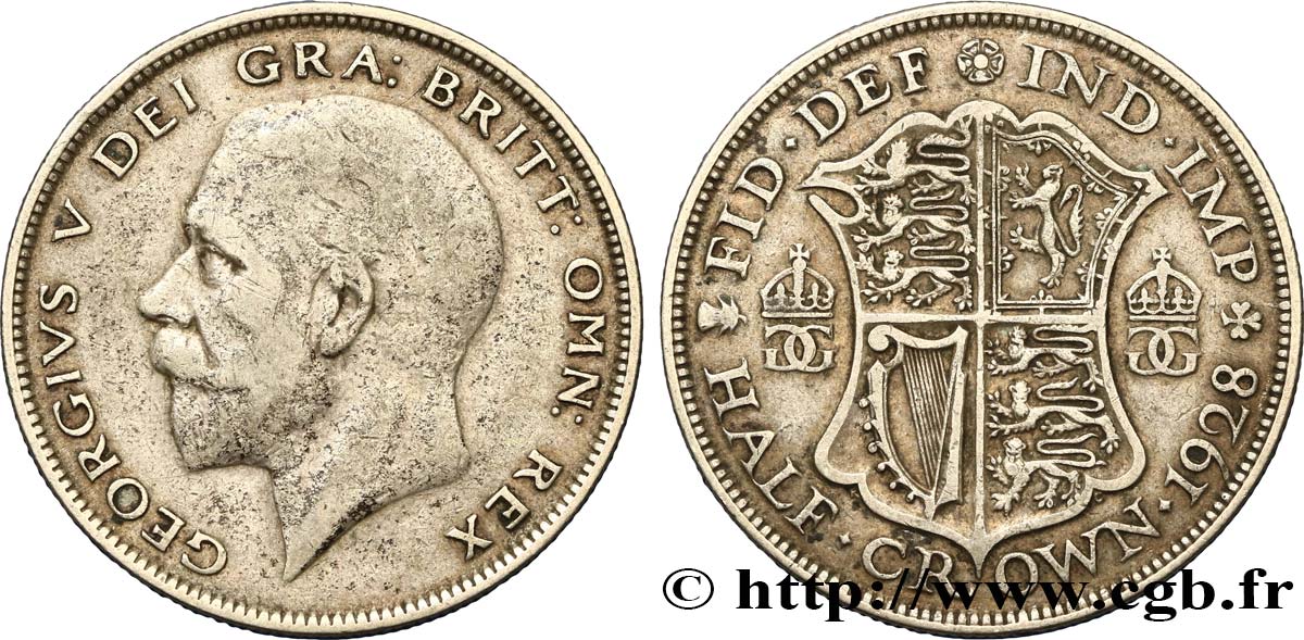 ROYAUME-UNI 1/2 Crown Georges V / blason 1928 TB