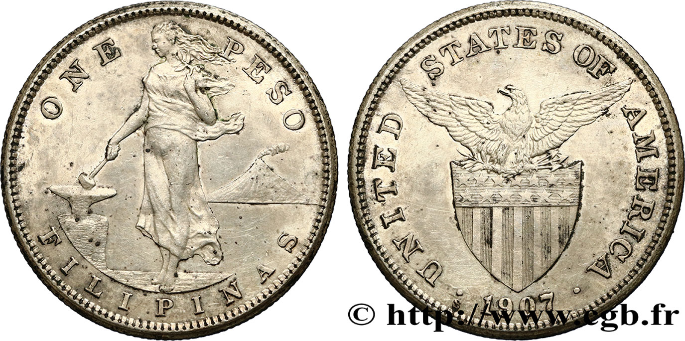 FILIPINAS 1 Peso - Administration Américaine 1907 San Francisco - S EBC 