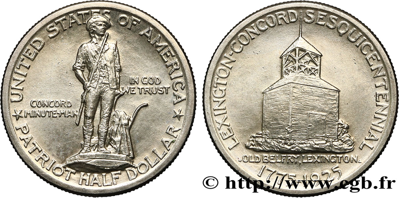 ÉTATS-UNIS D AMÉRIQUE 1/2 Dollar Bicentenaire des batailles de Lexington et Concord 1925 Philadelphie SUP 