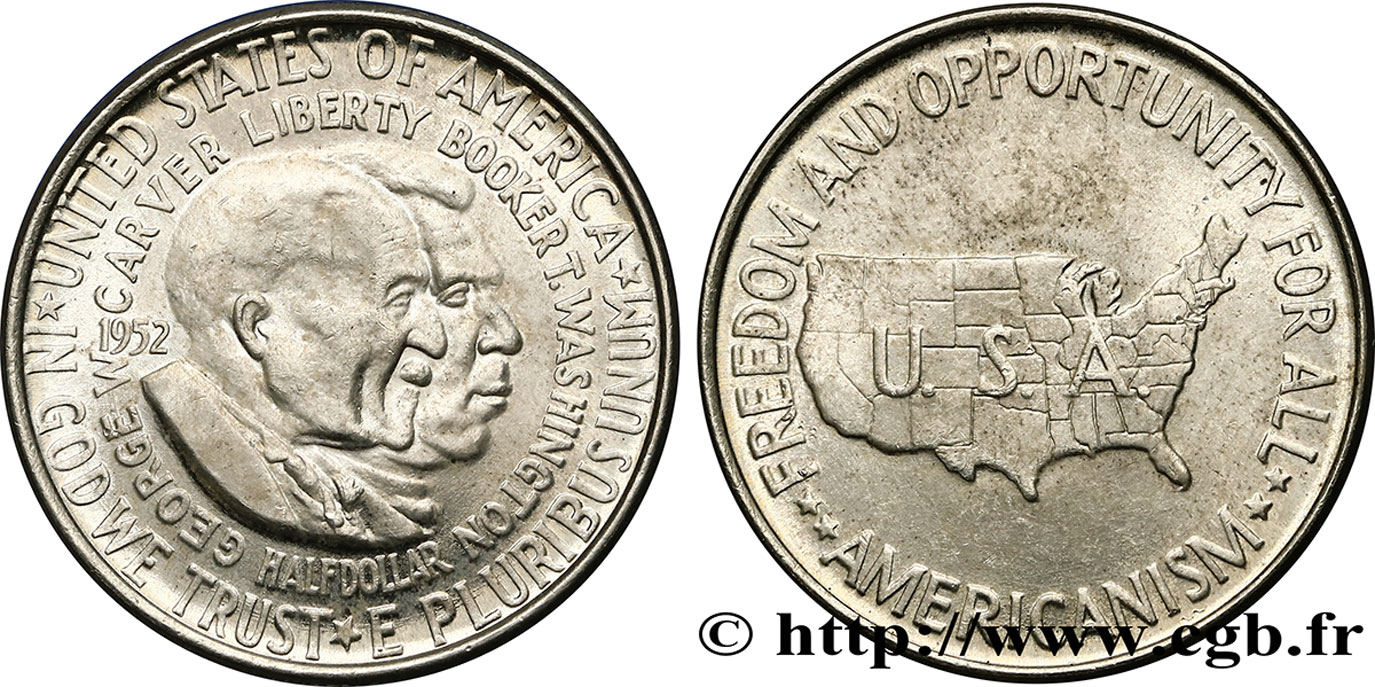 ÉTATS-UNIS D AMÉRIQUE 1/2 Dollar George Carver et Brooker T. Washington 1952 Philadelphie SPL 