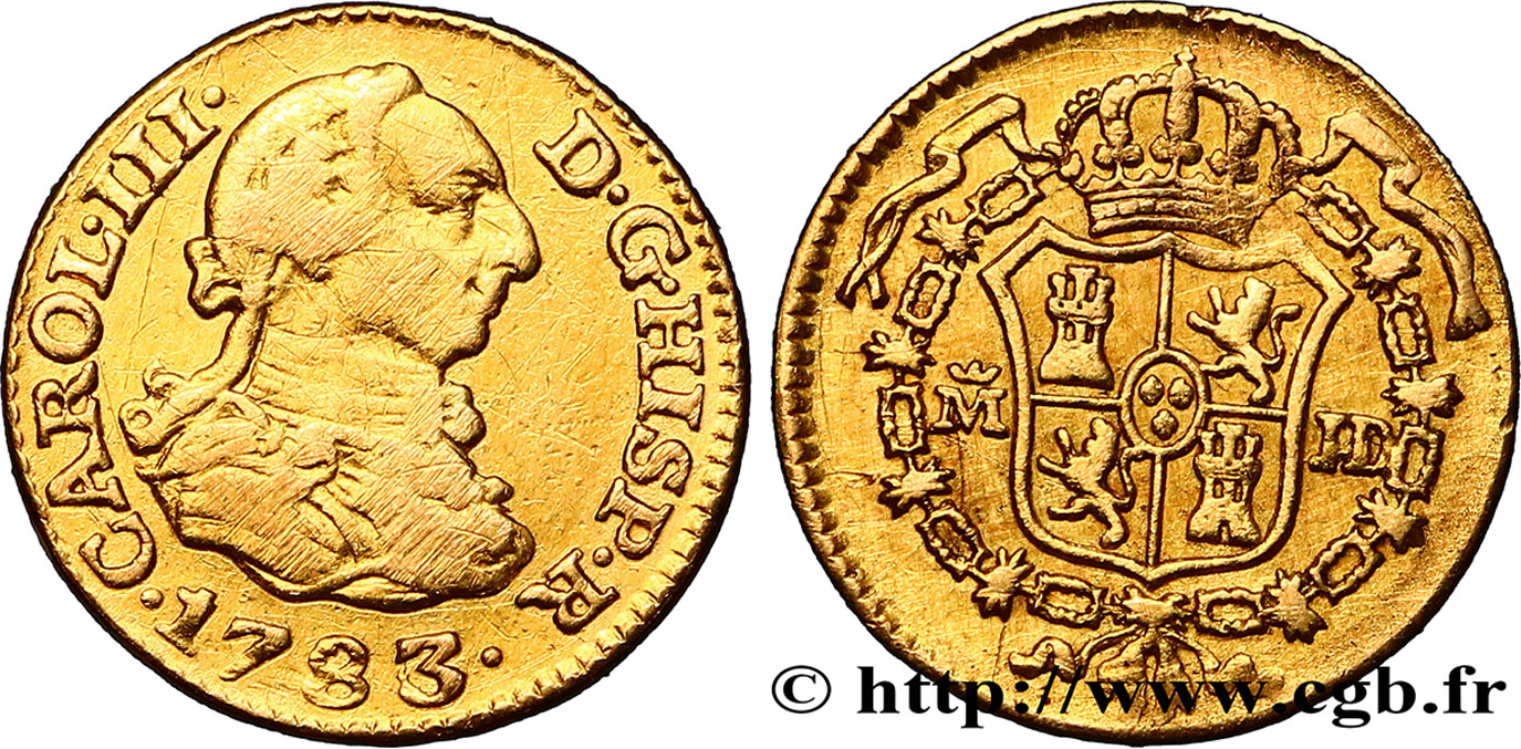 ESPAGNE 1/2 Escudo Charles III 1783/0 Madrid TB+/TTB 