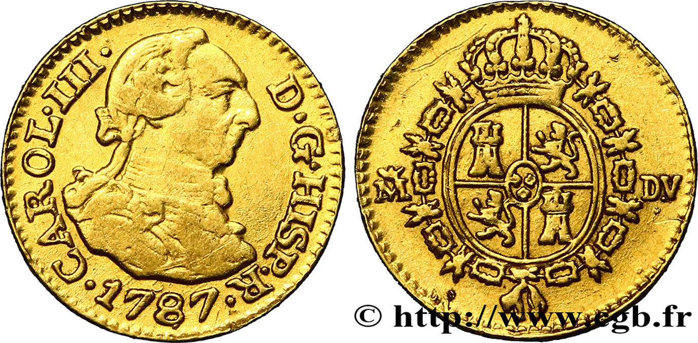 ESPAGNE 1/2 Escudo Charles III 1787 Madrid TTB 