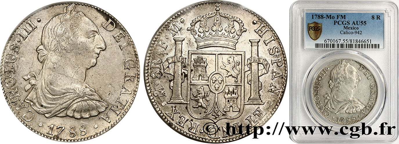 MEXIQUE 8 Reales Charles III 1788 Mexico SUP55 PCGS