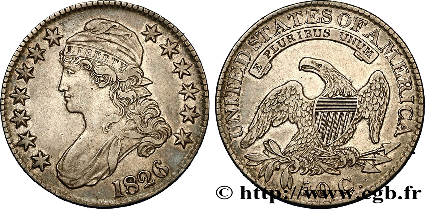 VEREINIGTE STAATEN VON AMERIKA 50 Cents (1/2 Dollar) type “Capped Bust” 1826 Philadelphie fVZ 