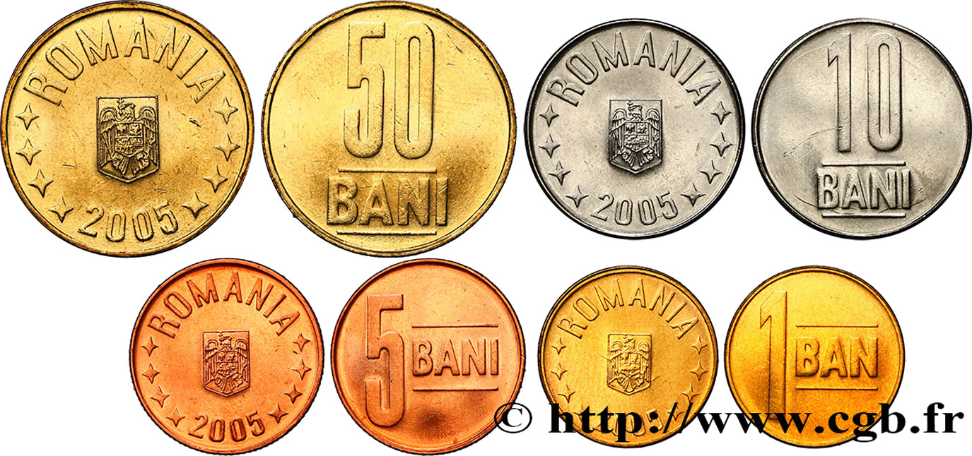 RUMÄNIEN Lot de 4 monnaies 1 Ban, 5, 10 et 50 Bani 2005  fST 