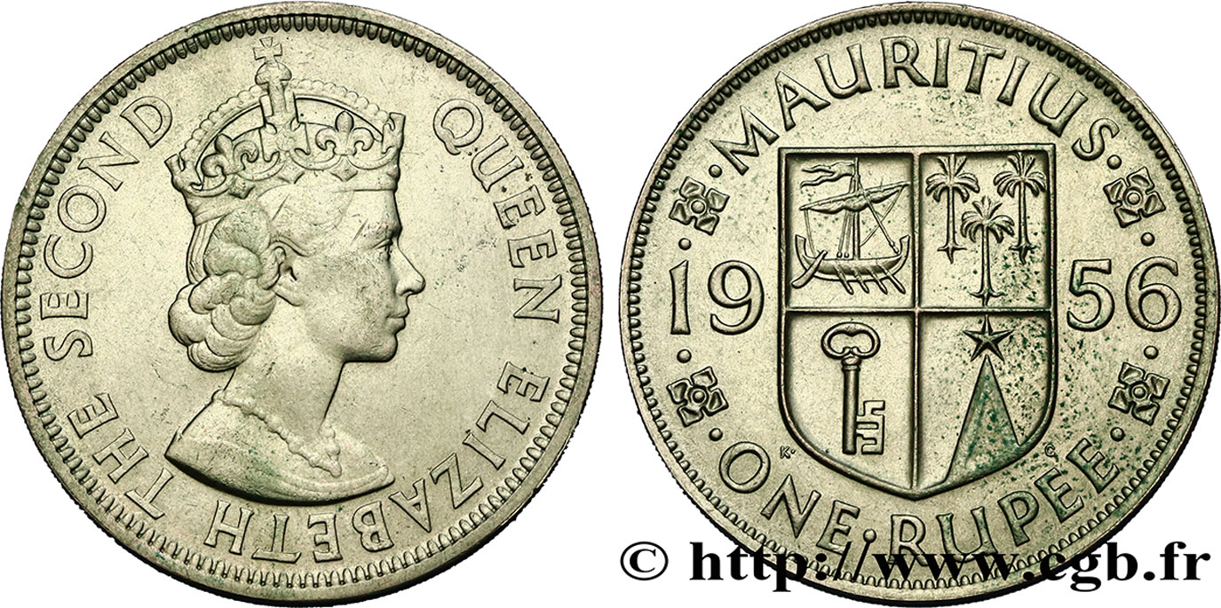 MAURITIUS 1 Roupie roi Elisabeth II / blason 1956  SPL 