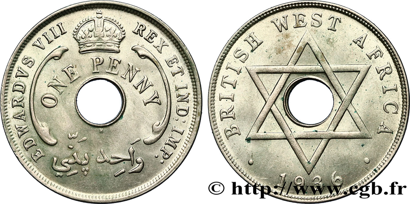 AFRIQUE OCCIDENTALE BRITANNIQUE 1 Penny frappe au nom d’Edouard VIII 1936 Heaton - H SUP 