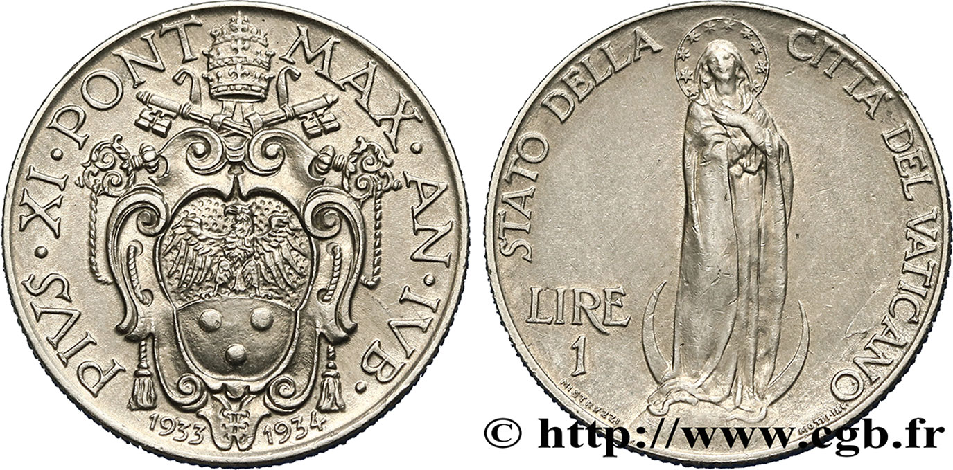 VATICAN AND PAPAL STATES 1 Lire frappe au nom de Pie XI année du Jubilé 1933-1934 Rome AU 