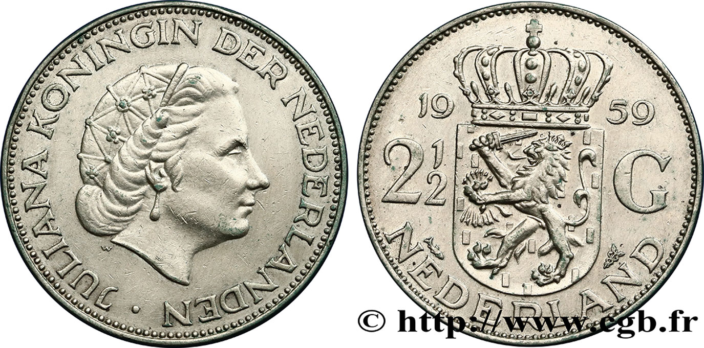 NIEDERLANDE 2 1/2 Gulden Juliana 1959 Utrecht VZ 