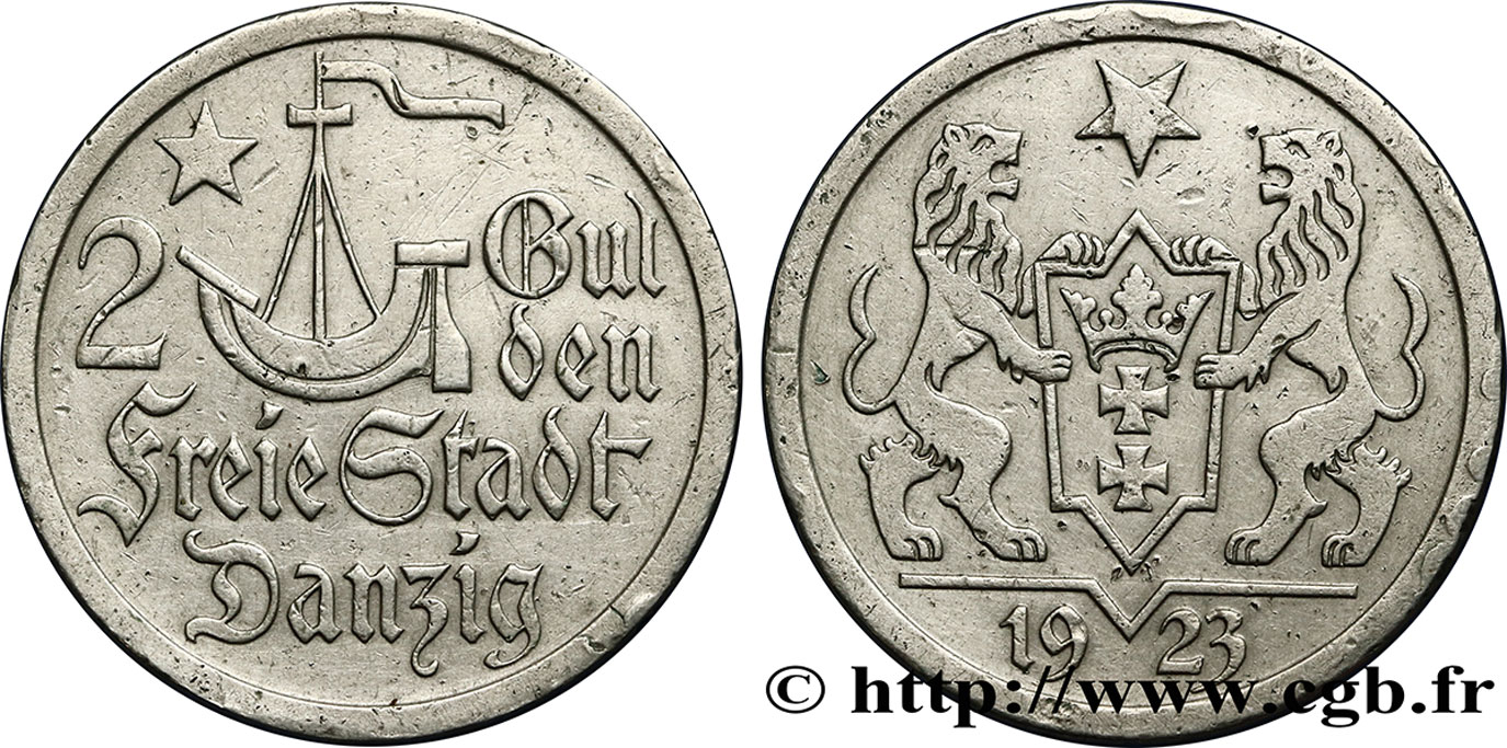DANTZIG - VILLE LIBRE DE DANTZIG 2 Gulden 1923  TTB+ 