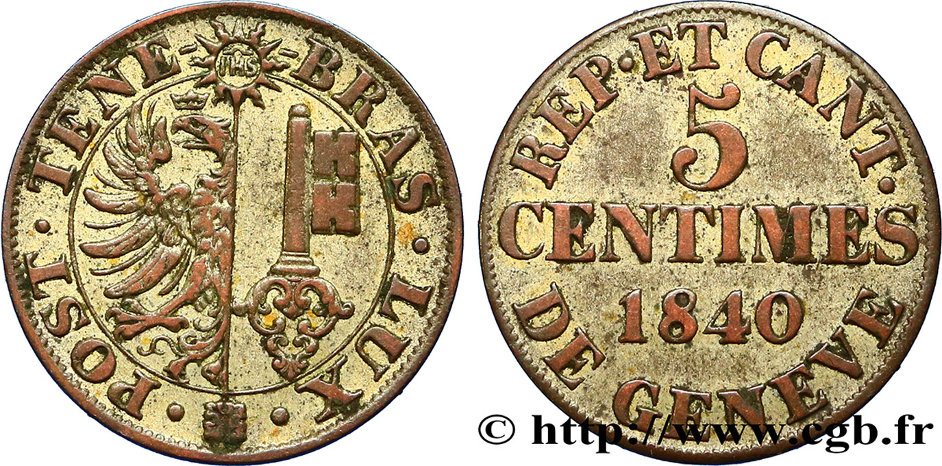 SWITZERLAND - REPUBLIC OF GENEVA 5 Centimes 1840  XF 