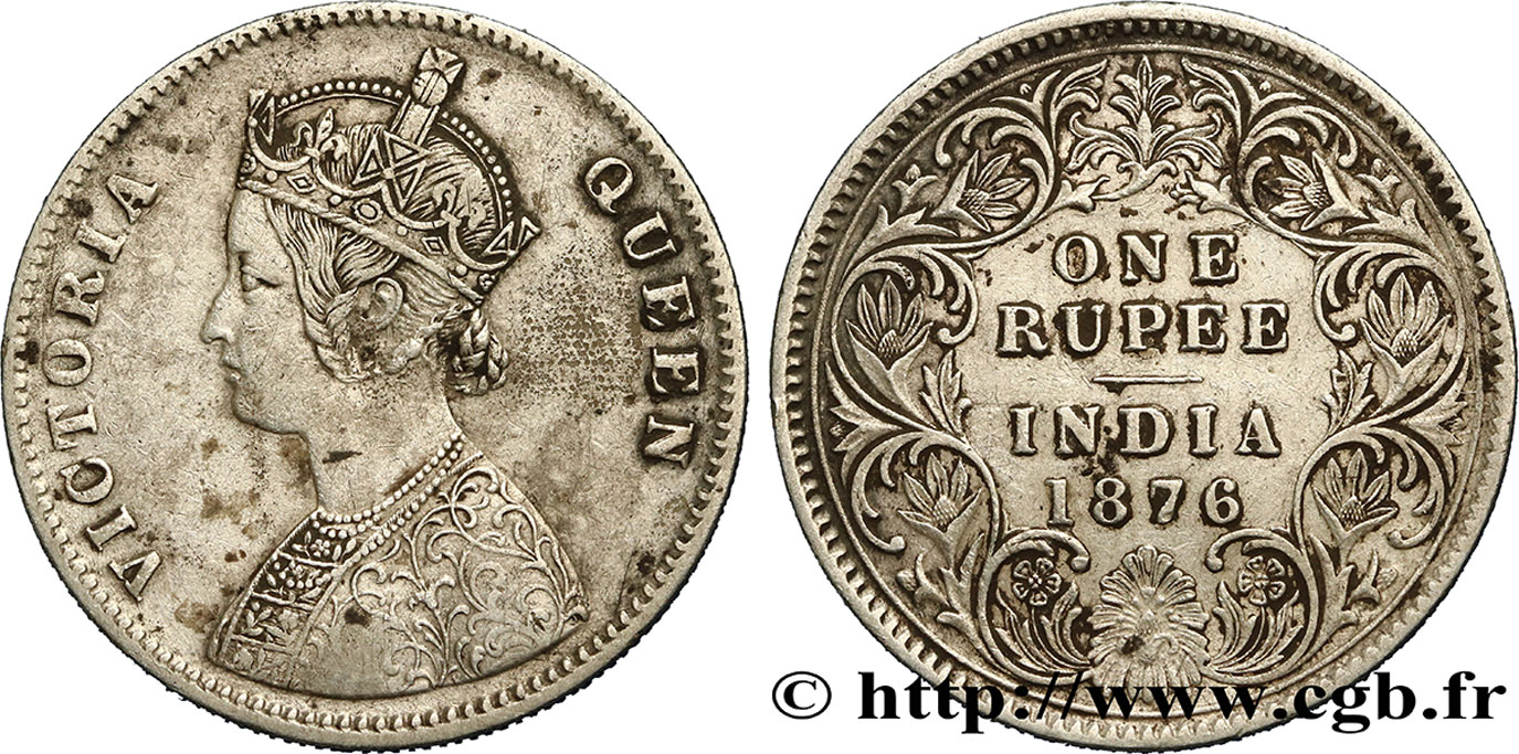 BRITISH INDIA 1 Roupie Victoria 1876 Calcutta XF 