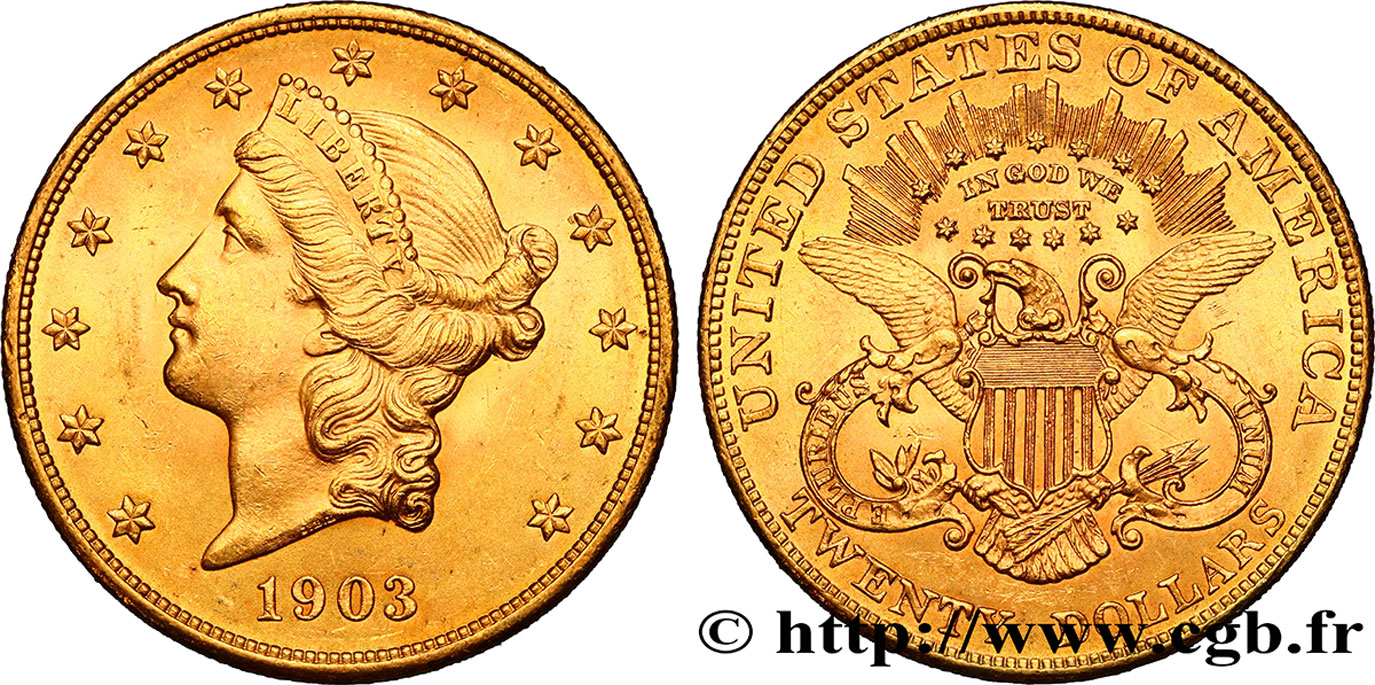 ÉTATS-UNIS D AMÉRIQUE 20 Dollars or  Liberty  1903 Philadelphie SPL 