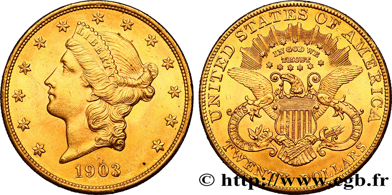 ÉTATS-UNIS D AMÉRIQUE 20 Dollars or  Liberty  1903 Philadelphie SPL 