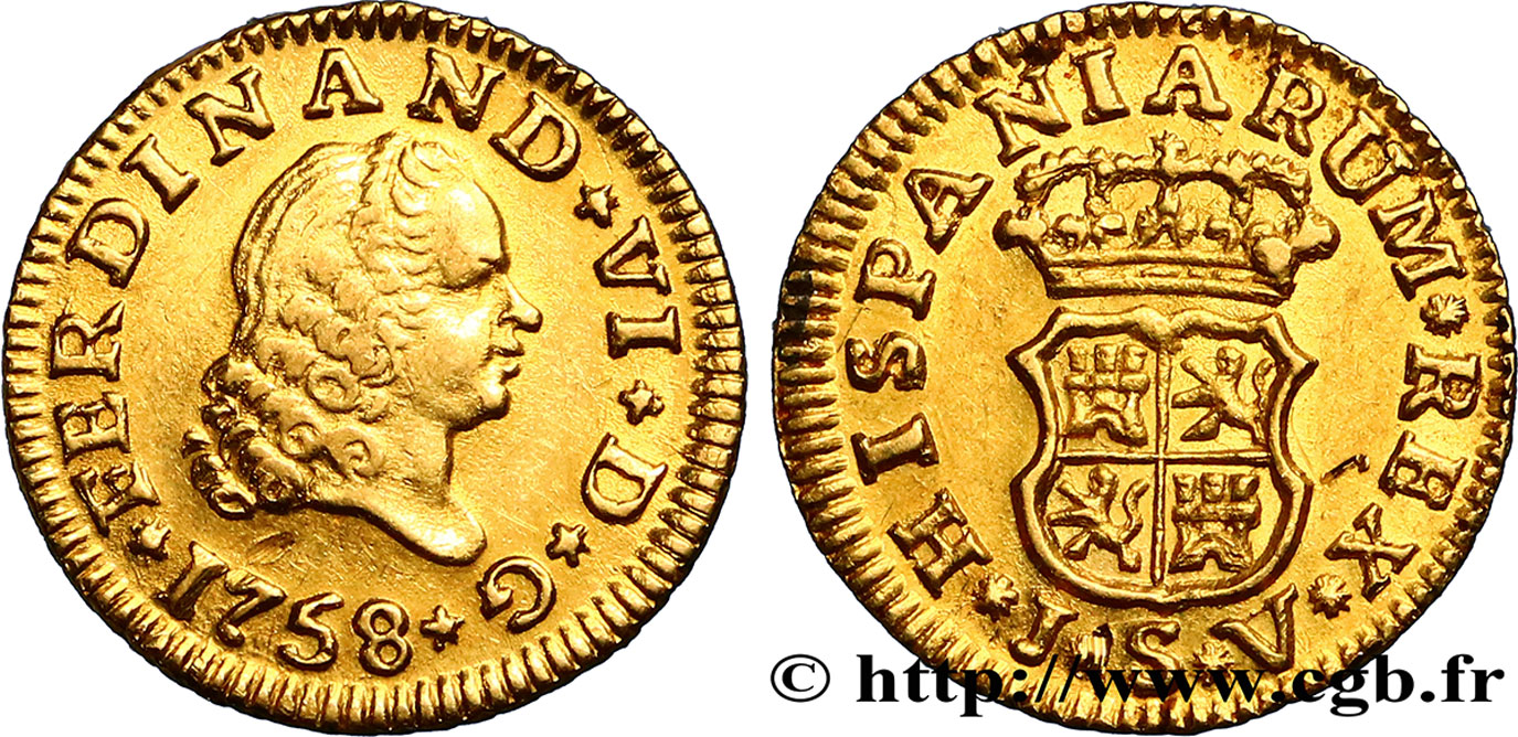 SPAIN - FERDINAND VI Demi-escudo en or 1758 Séville AU 
