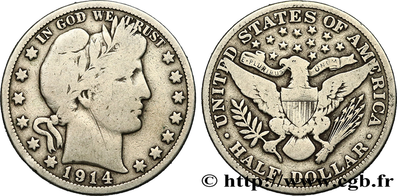 UNITED STATES OF AMERICA 1/2 Dollar Barber 1914 Philadelphie VF 