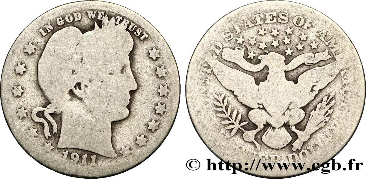 UNITED STATES OF AMERICA 1/4 Dollar Barber 1911 Philadelphie F 