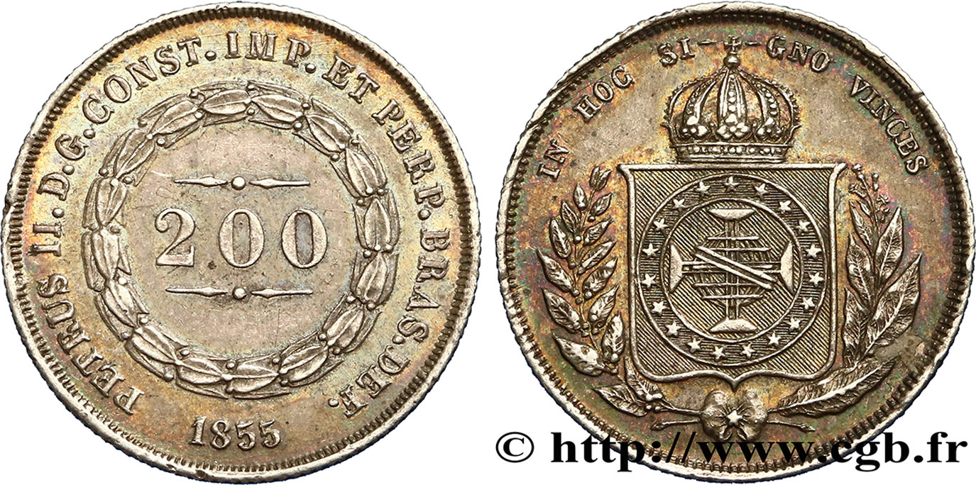 BRÉSIL 200 Reis Pierre II 1855  TTB+ 