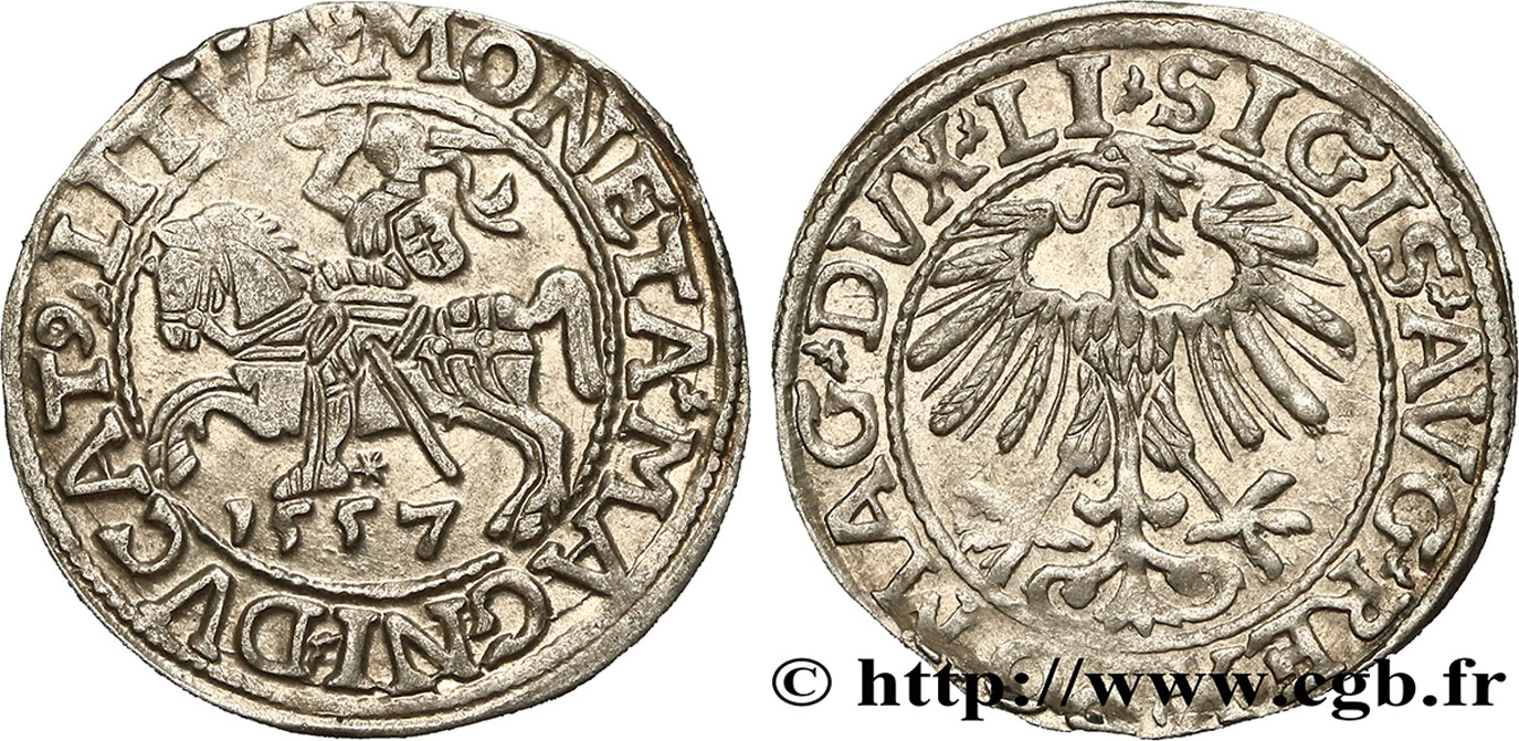 LIVONIE - GRAND DUCHÉ DE LITUANIE - SIGISMOND II VASA Demi-gros 1557 SUP