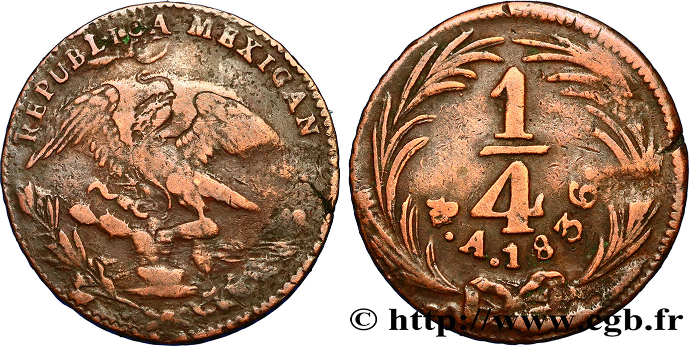 MÉXICO 1/4 Real Aigle 1836 Mexico BC+ 