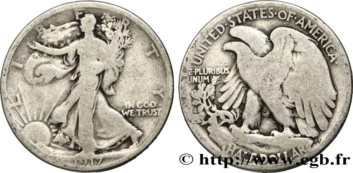 UNITED STATES OF AMERICA 1/2 Dollar Walking Liberty 1917 Philadelphie F 