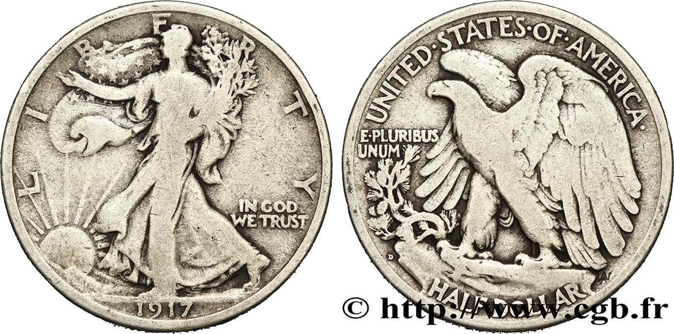 UNITED STATES OF AMERICA 1/2 Dollar Walking Liberty 1917 Denver - D VF 
