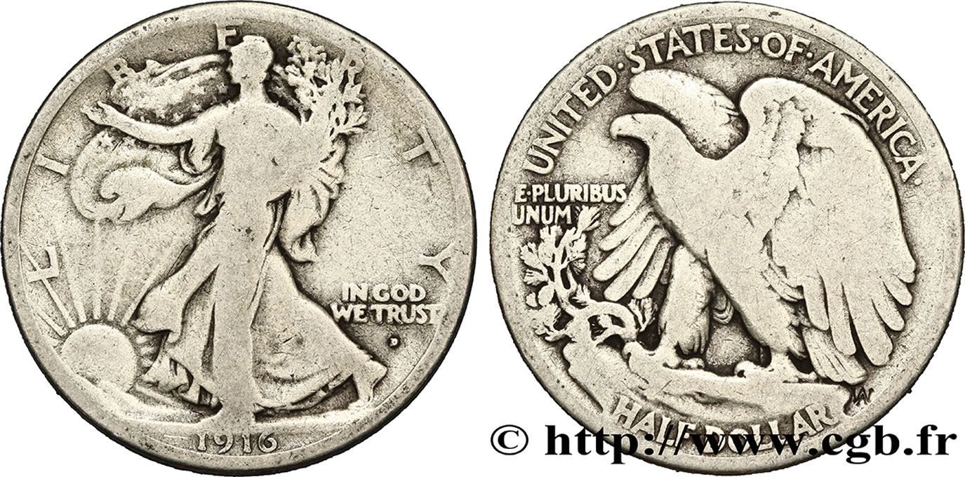 UNITED STATES OF AMERICA 1/2 Dollar Walking Liberty 1916 Denver - D F 