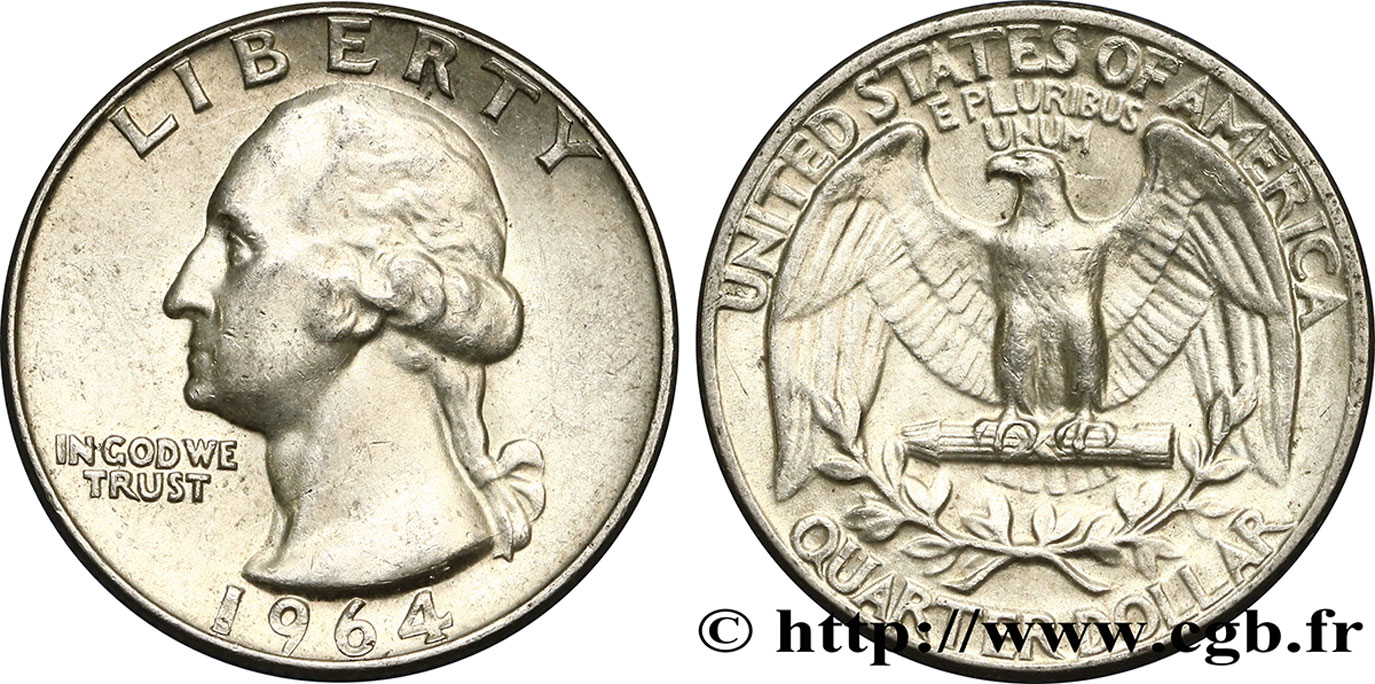 ÉTATS-UNIS D AMÉRIQUE 1/4 Dollar Georges Washington 1964 Philadelphie SUP 