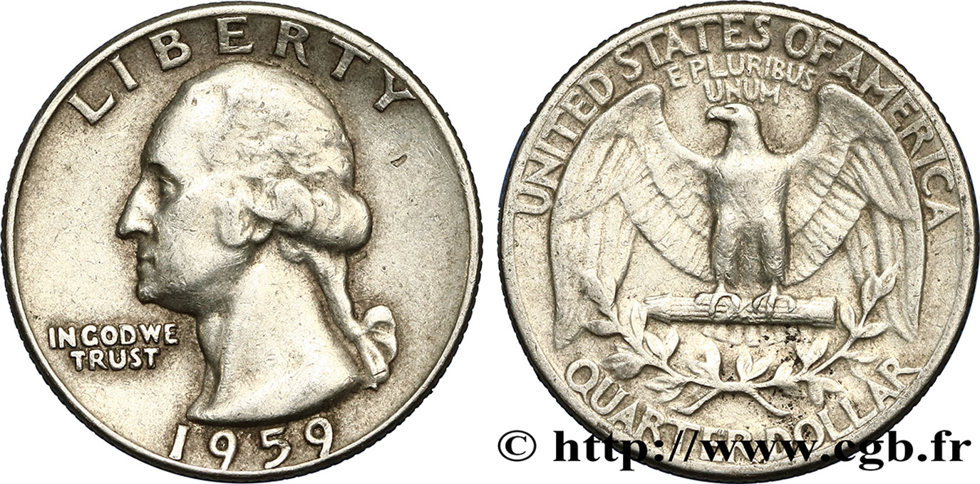 ÉTATS-UNIS D AMÉRIQUE 1/4 Dollar Georges Washington 1959 Philadelphie TTB 