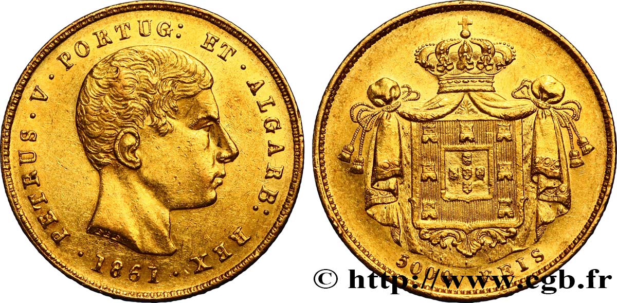 PORTUGAL 5000 Réis Pierre V 1861  SUP 