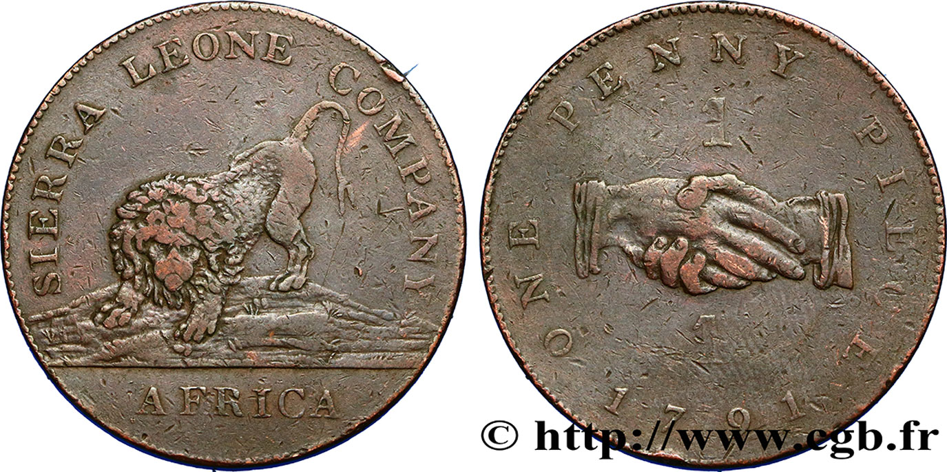 SIERRA LEONE 1 Penny Sierra Leone Company 1791  TB+ 