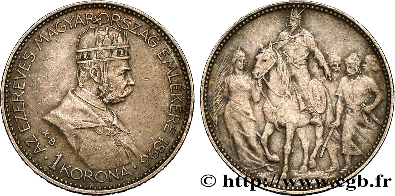 HONGRIE 1 Corona François-Joseph - commémoration du millénium 1896  TTB 