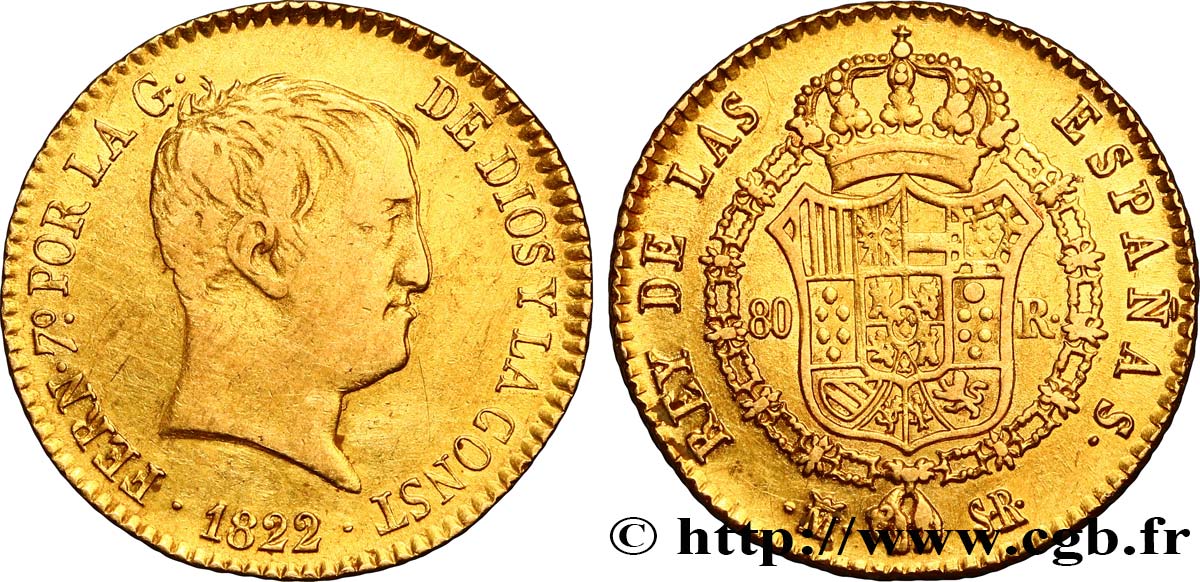 ESPAGNE 80 Reales Ferdinand VII 1822 Madrid TTB 