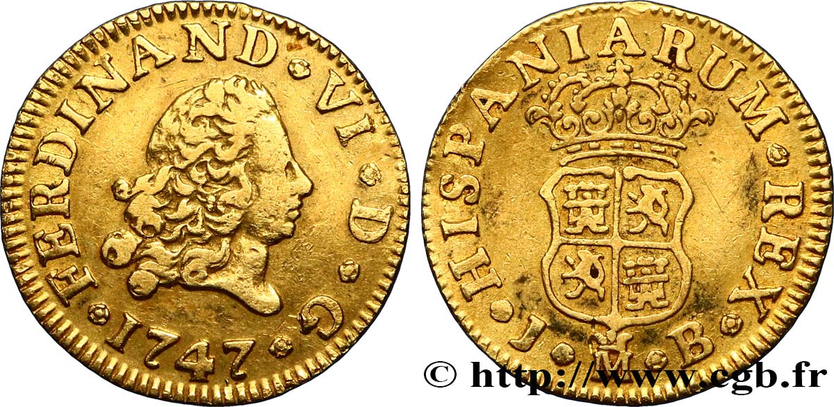 ESPAGNE - ROYAUME D ESPAGNE - FERDINAND VI 1/2 Escudo 1747 Madrid TTB 