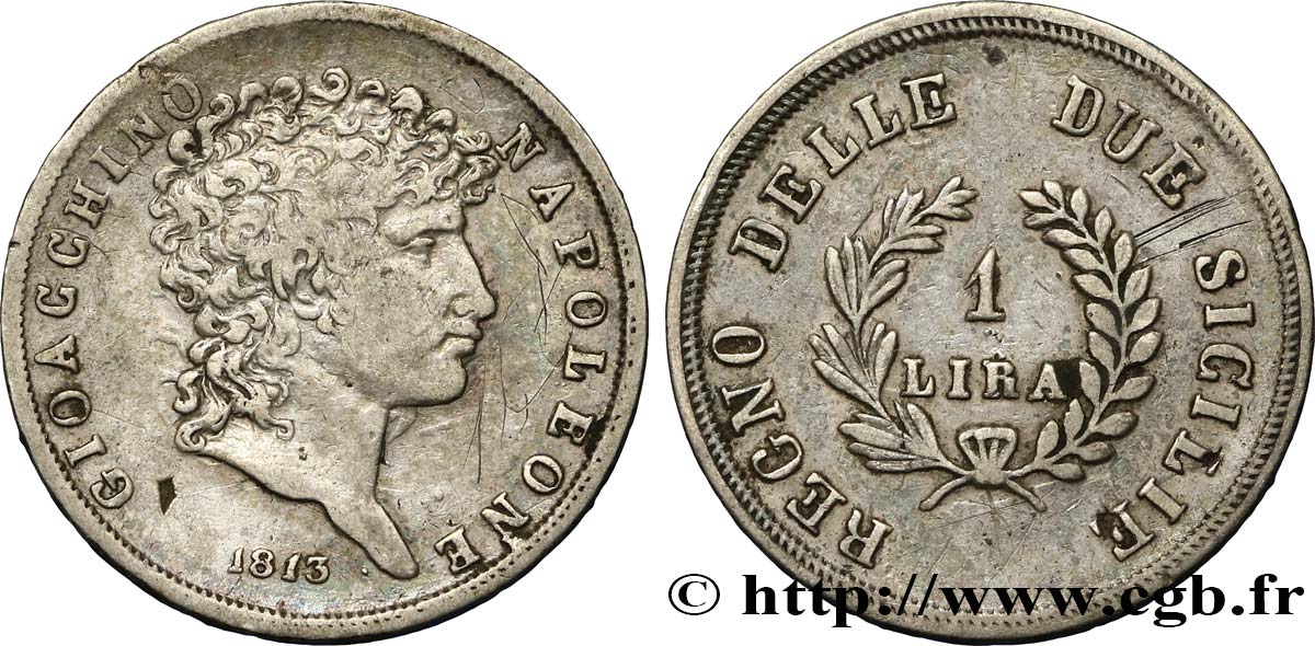 ITALIE - ROYAUME DES DEUX-SICILES 1 Lira Joachim Murat 1813 Naples TB+/TTB