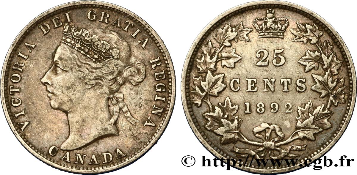 CANADA 25 Cents Victoria 1892  TB+ 