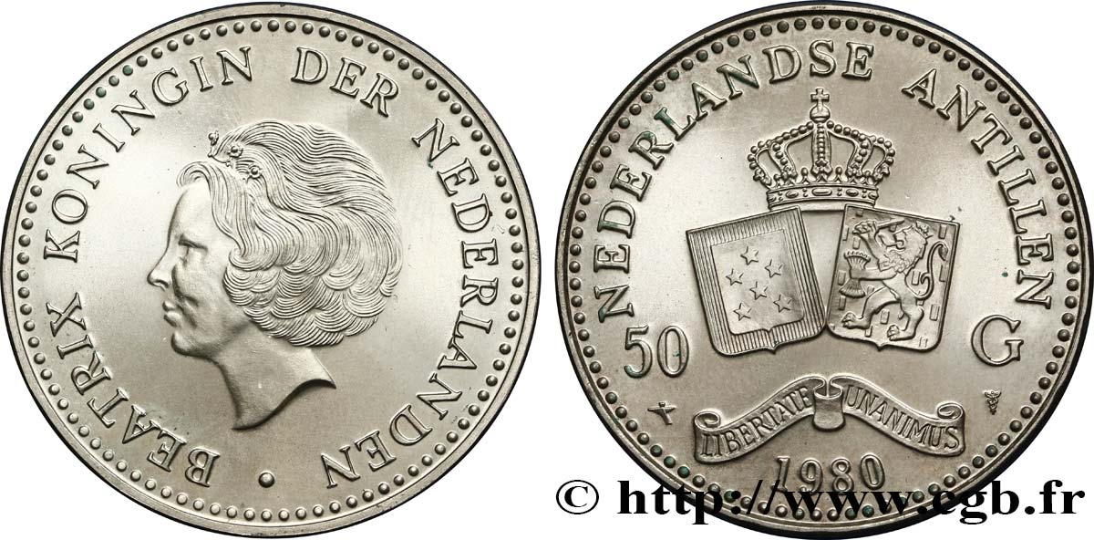 ANTILLES NÉERLANDAISES 50 Gulden reine Beatrix 1980 Utrecht FDC 