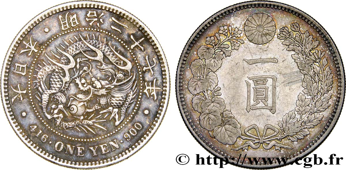 JAPON 1 Yen dragon an 27 Meiji 1894  TTB+/TTB 