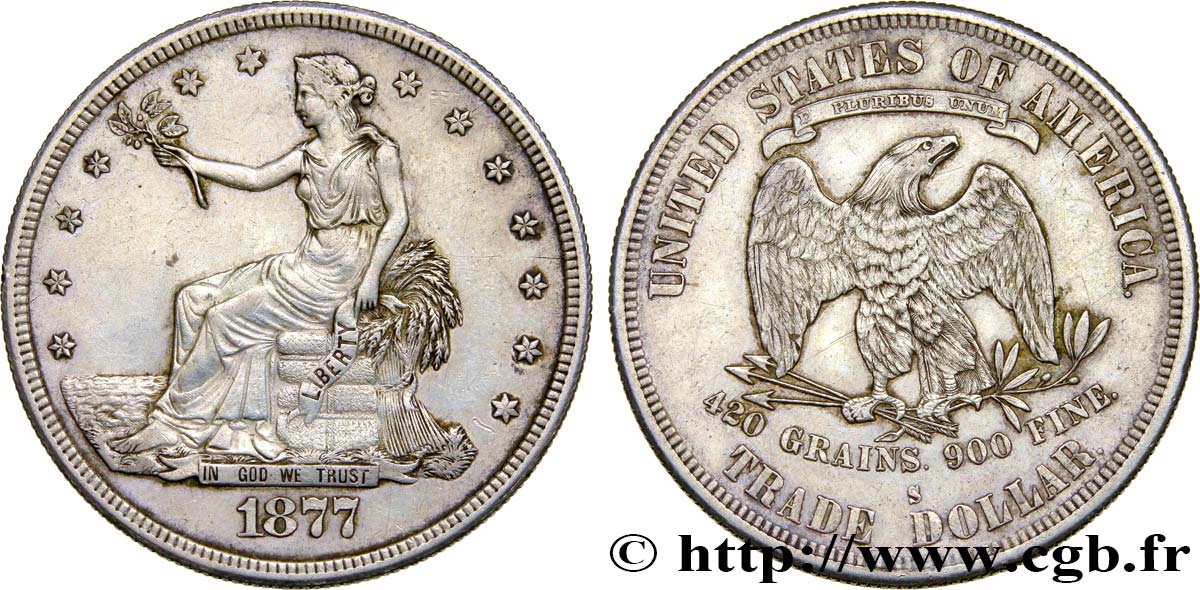 ÉTATS-UNIS D AMÉRIQUE 1 Dollar type “trade Dollar” 1877 San Francisco TTB/TTB+ 