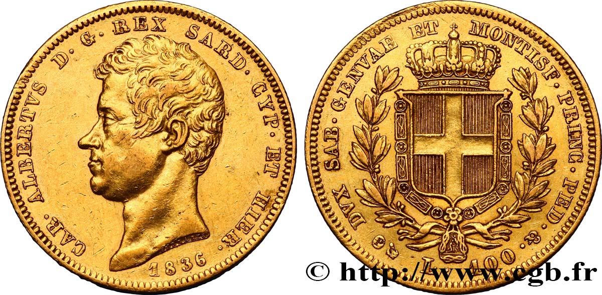 ITALIE - ROYAUME DE SARDAIGNE 100 Lire Charles-Albert 1836 Gênes TTB+ 