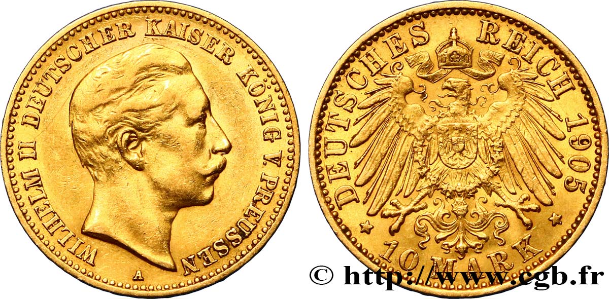 ALLEMAGNE - PRUSSE 10 Mark Guillaume II 1905 Berlin TTB/TTB+ 