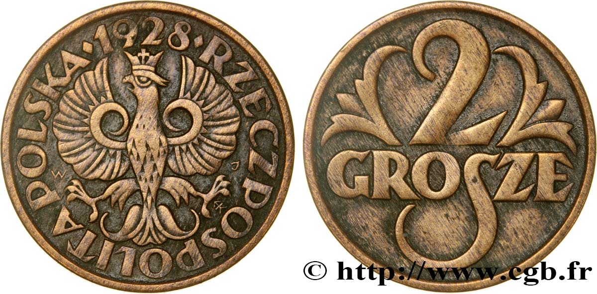 POLAND 2 Grosze aigle 1928 Varsovie XF