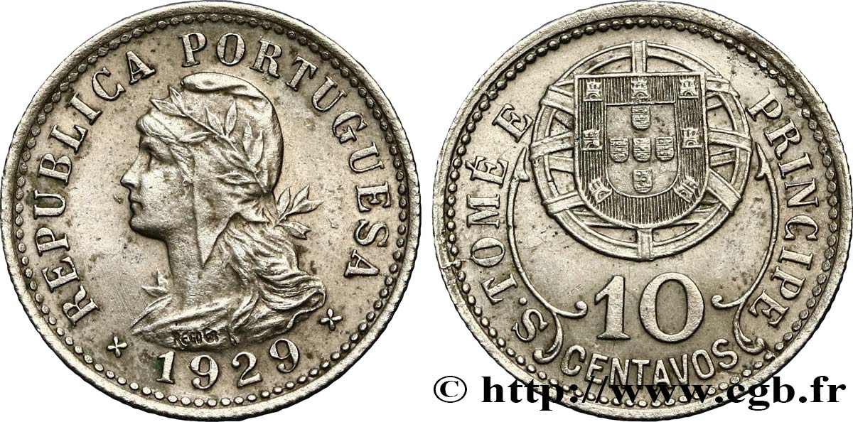 SAINT THOMAS et PRINCE 10 Centavos Colonie Portugaise 1929  SUP 