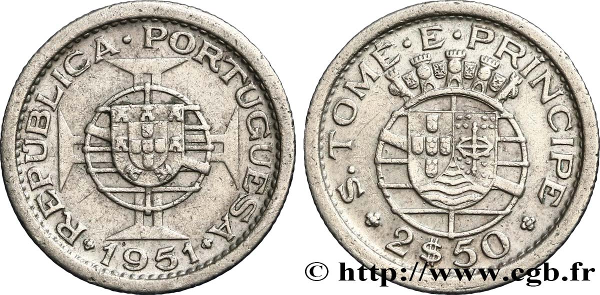 SAINT THOMAS et PRINCE 2,5 Escudos colonie portugaise 1951  TTB 