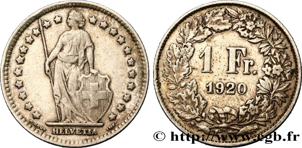 SWITZERLAND 1 Franc Helvetia 1920 Berne XF 