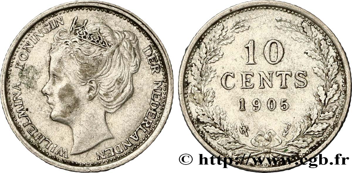 PAYS-BAS 10 Cents Reine Wilhelmine 1905 Utrecht TTB+ 