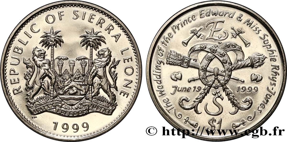 SIERRA LEONE 1 Dollar JMariage du Prince Edouard et de Sophie Rhys-Jones 1999  SPL 