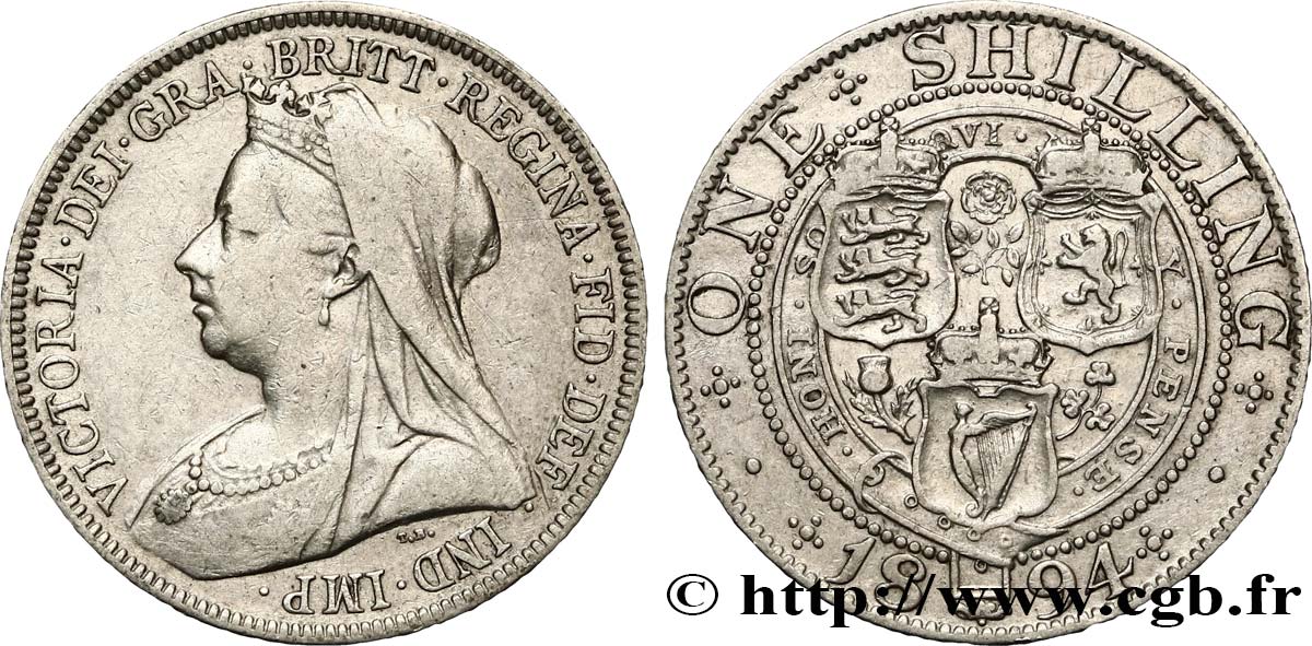 ROYAUME-UNI 1 Shilling Victoria vieille tête  1894  TB+ 