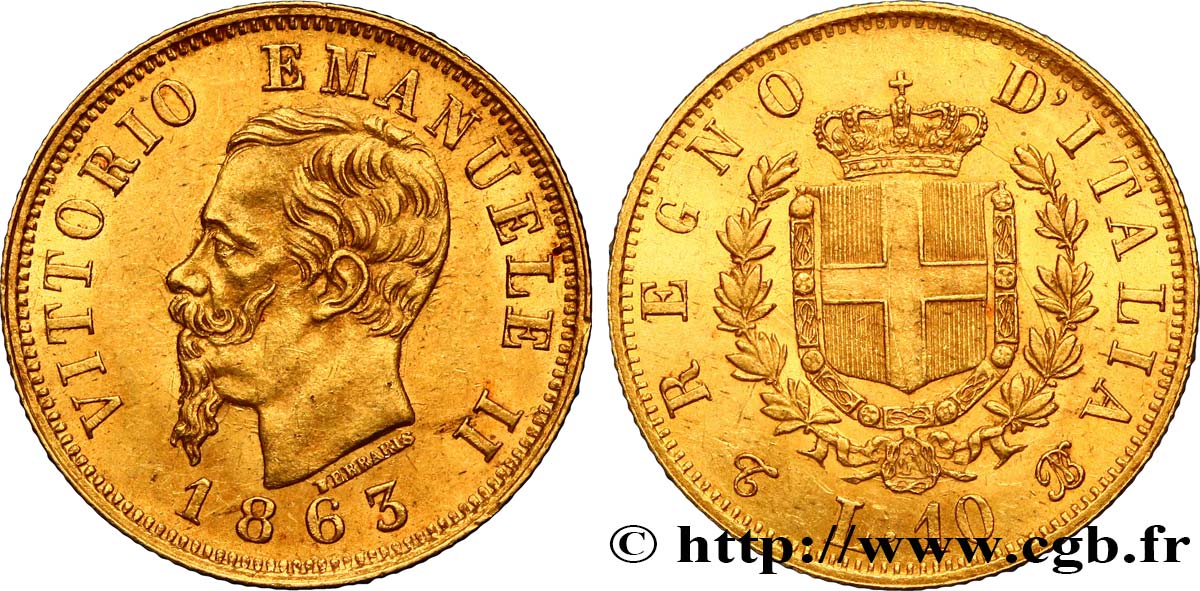 ITALIE 10 Lire Victor Emmanuel II 1863 Turin SUP/SPL 